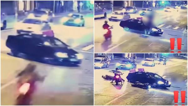 Doi motociclişti, la un pas de moarte după un accident înfiorător în Ilfov. Un şofer neatent le-a ieşit în cale: momentul impactului, filmat