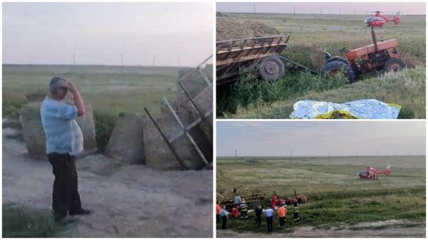 Sfârşit tragic pentru un bărbat de 72 de ani din Brăila. Pompierii l-au scos fără viață de sub o remorcă cu baloți de fân