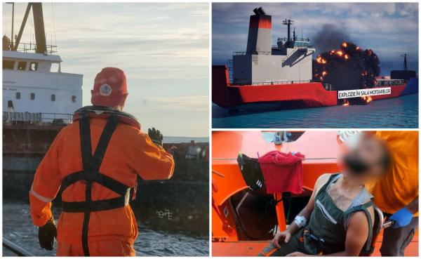 ANIMAŢIE. Filmul exploziei de pe cargo. SOS-ul disperat al marinarilor, convinşi că au lovit o mină marină. Prima ipoteză: act de sabotaj pe Canalul Sulina