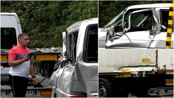 Două microbuze distruse, după ce au fost acroşate şi târâte câţiva metri de un TIR pe contrasens, în Mehedinţi: 5 pasageri răniţi
