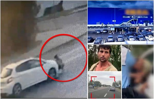 Ultimele clipe dinaintea cursei nebune de pe DN1, lângă Capitală. Momentul când bărbatul fură maşina din faţa proprietarei, o calcă şi fuge din parcare