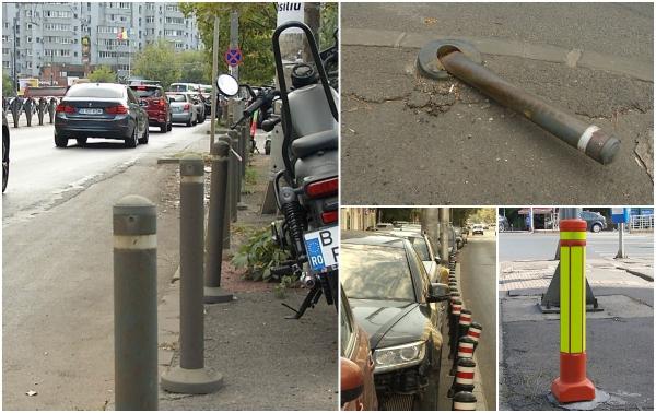Stâlpii antiparcare, învinşi de maşini. Şoferii urcă maşinile pe trotuare pe la trecerile de pietoni