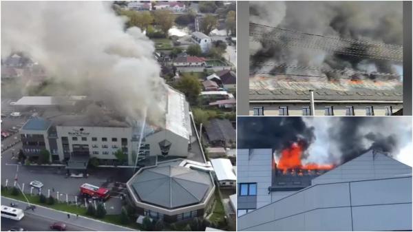 Incendiu puternic izbucnit la hotelul Black Tulip din Dej. Pompierii intervin de urgenţă să stingă flăcările