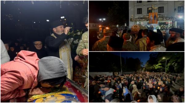 Racla cu Moaștele Sfintei Parascheva, pe Calea Sfinţilor. Peste 20.000 de enoriaşi au însoţit-o în procesiune cu lumânări și flori în mâini