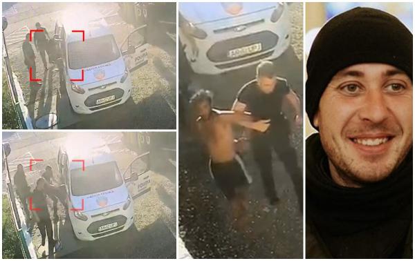 Calvarul lui Vișinel a început încă din duba poliției. Un agent este surprins în imagini când îl lovește cu piciorul de mai multe ori