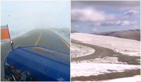 Cum se circulă după prima ninsoare din această toamnă. Pe Transalpina au intervenit deja drumarii cu utilaje de deszăpezire