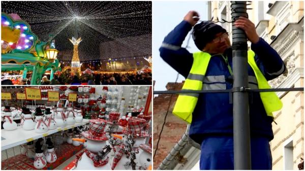 Oraşele din ţară, decorate de Crăciun în mijlocul lui octombrie. Deşi sunt 20 de grade, străzile sunt pline de globuri şi luminiţe