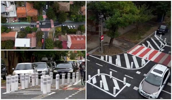 "Am 32 de ani de TIR, aşa ceva în Europa nu vezi!" Intersecţia împânzită de 42 de stâlpi antiparcare. Pe strada de lângă stă chiar primarul