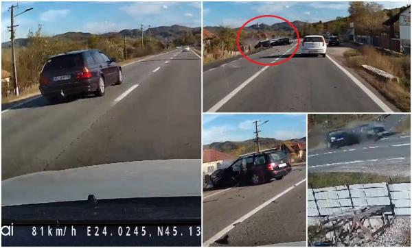 Impact dezastruos filmat cu o cameră de bord, pe un drum din Vâlcea. Șapte oameni răniți au ajuns la spital