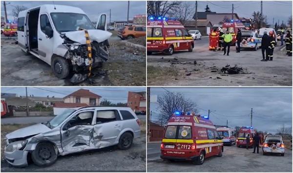 Accident cu opt răniți, în Constanța. Un microbuz și o mașină s-au făcut praf pe o șosea din Techirghiol. Printre victime, o copilă de 15 ani