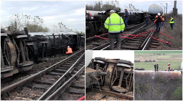 "Va trebui să facă curat, inclusiv să decoperteze". 25.000 de litri de motorină s-au scurs în sol, după ce un tren a deraiat la Arad. Mai multe traverse au fost rupte