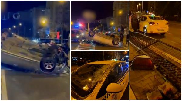 Impact violent pe un bulevard din Constanţa: O maşină s-a răsturnat, după ce s-a lovit puternic de o alta