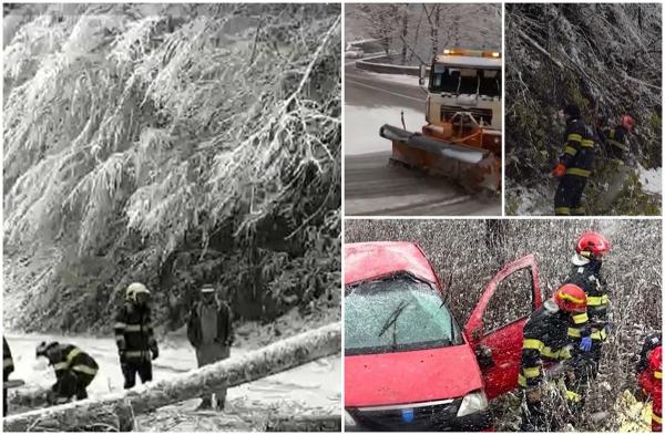 Accidentele s-au ţinut lanţ în ţară, din cauza viscolului şi ninsorii: O femeie a murit în Predeal, după ce maşina în care se afla a ajuns într-o râpă