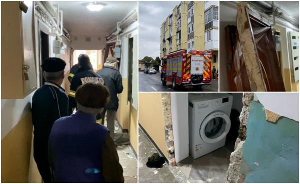 "A bubuit tare uşa prima dată şi geamul şi tot". Prăpăd într-un bloc din Sibiu, după ce unei pensionare i-a explodat bucătăria. Femeia ar fi uitat aragazul pornit