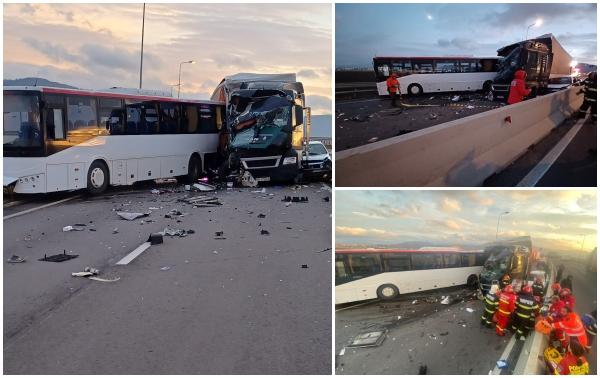 Accident grav pe centura Brașovului: Două persoane au fost rănite, printre care un copil, după ce un autobuz, un TIR și o mașină s-au ciocnit