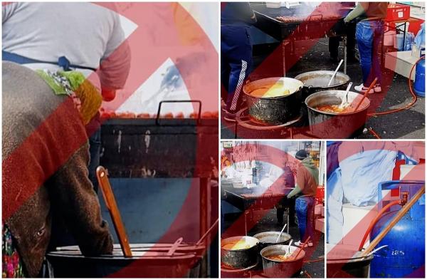 "Street food" în varianta Târgu Jiu. Oamenii bagă mâna în ceaun şi mănâncă ce apucă