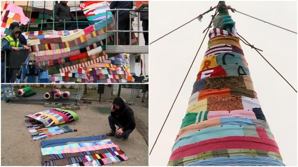 Un brad de 10 metri, făcut din fulare croşetate, a creat indignare în Târgu Mureş. Cum se apără organizatorii: Vor să doboare un record Guinness