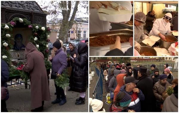 Credința trece și prin stomac. Mii de credincioși din Brăila au stat la coadă pentru o porție de sarmale, după ce s-au închinat la moaștele Sf. Nicolae