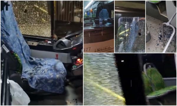 "A aruncat cu pietrele de pe jos. Totul este spart!" Un adolescent furios a distrus un autobuz de călători, după ce șoferul i-a cerut să cobore pentru că nu avea bilet