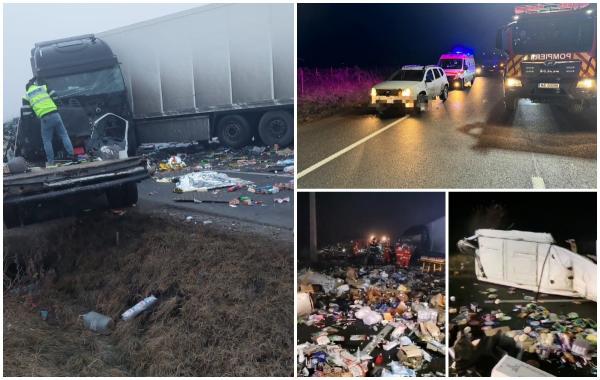 Un tânăr de 21 de ani a plătit tributul pe Drumul Morţii E85, după ce autoutilitara pe care o conducea s-a izbit de două TIR-uri