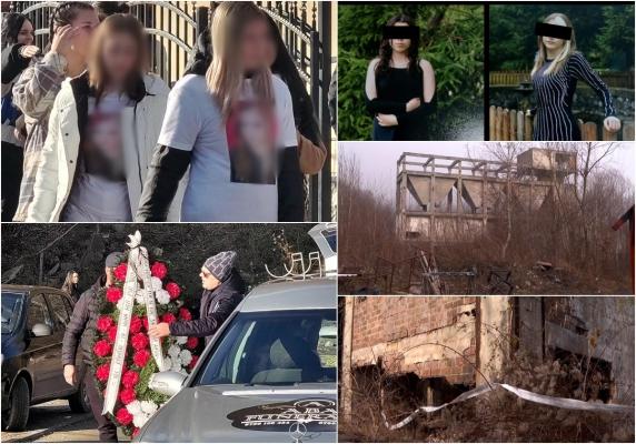Imagini emoţionante de la înmormântarea uneia dintre fetele care s-au sinucis în Lupeni. Colegii au purtat haine cu chipul ei