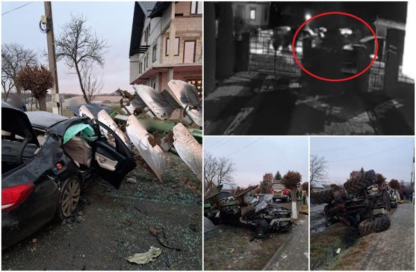Tragedia din Arbore a fost filmată. Şoferul unui Mercedes a murit pe loc, după ce s-a înfipt cu maşina într-un tractor cu plug