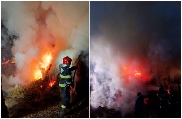 Incendiu într-un depozit de furaje din Pribeşti, în Vaslui. Peste 12 tone de fân s-au făcut scrum, după ce câţiva copii s-au jucat cu chibriturile