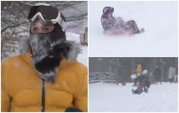 Un Crăciun ca în poveşti în staţiunea Predeal. Doar viscolul a mai tăiat puţin din elanul turiştilor