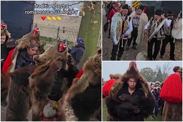 Mai mulți români au făcut senzație în Londra. Îmbrăcați în urşi şi înarmaţi cu tobe, i-au încântat pe englezi cu colinde tradiţionale