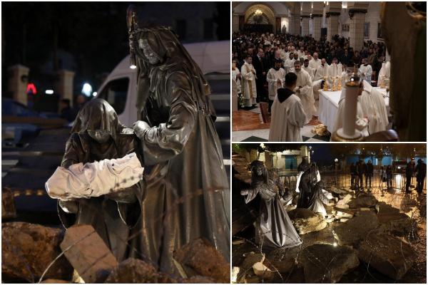 Imaginea unui Crăciun umbrit de război. La Betleem, creştinii palestinieni au stat de veghe şi s-au rugat printre ruine pentru pace