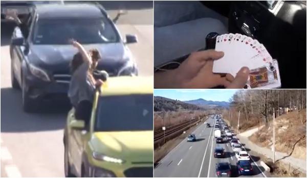 Turiștii care vor petrece Revelionul la munte, disperați de cozile de pe Valea Prahovei. Cum și-au ocupat timpul în orele de așteptare: "Jucăm şeptică, doamnă!"