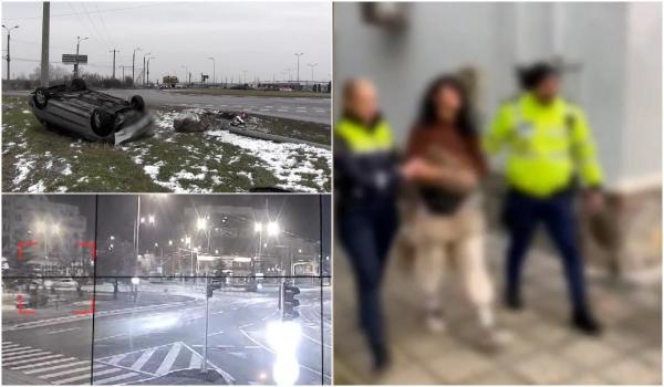 Filmul cursei pe urmele şoferiţei drogate din Arad. A scăpat teafără după ce s-a răsturnat cu maşina, dar s-a ales cu dosar penal