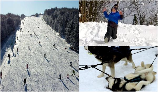 Pârtiile şi derdeluşurile pline, în acest weekend. Cei care au vrut o experienţă specială s-au plimbat cu săniile trase de husky
