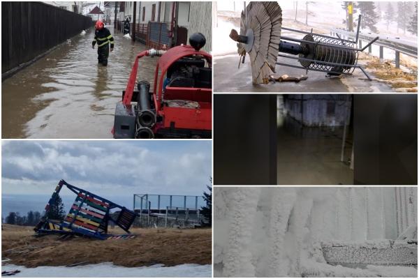 Copaci rupţi din rădăcini şi acoperişuri smulse, după viscolul de seara trecută. Nordul ţării, lovit de inundaţii, iar sudul, de un val de căldură