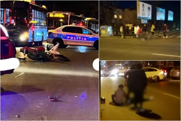 Pieton acroşat puternic de o motocicletă, pe un bulevard din Capitală. Bărbatul a fost lovit în timp ce trecea strada neregulamentar