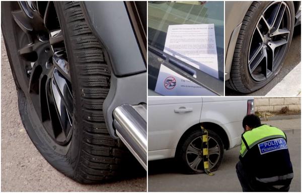 Maşini lăsate pe jantă de activiştii de mediu, în Constanţa. În semn de protest, au dezumflat cauciucurile şi le-au lăsat şoferilor un mesaj la ştergătoare