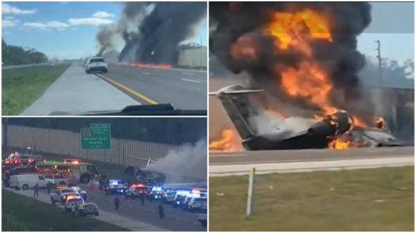 Avion prăbuşit pe o autostradă din Florida. Două persoane şi-au pierdut viaţa, după ce aeronava a strivit o maşină şi a izbucnit în flăcări