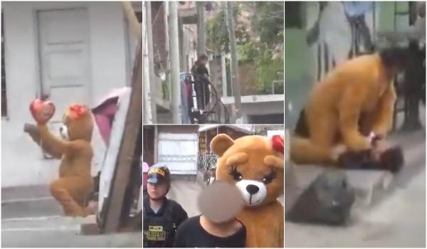 Un poliţist, costumat în urs de pluş, a arestat o traficantă de droguri, de Ziua Îndrăgostiţilor, în Peru. A ademenit-o afară cu baloane şi mesaje romantice