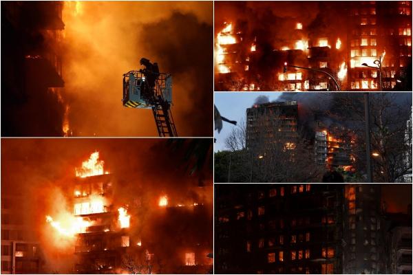 Patru morţi şi zeci de răniţi în incendiul cumplit din Valencia. Focul s-ar fi extins rapid la cele două clădiri din cauza izolaţiei