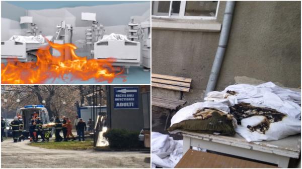 ANIMAŢIE. Pacientă de la Spitalul Movila, cuprinsă de flăcări, după ce un muncitor a tăiat cu flexul o ţeavă de lângă aparatul ei de oxigen