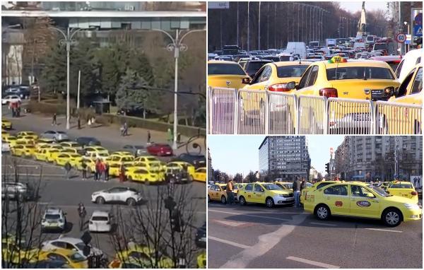 Taximetriştii au blocat traficul din centrul Capitalei, după ce negocierile cu Guvernul au rămas fără rezultat