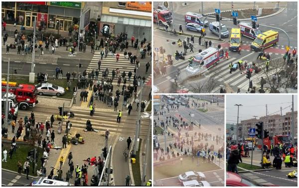 Cel puțin 17 persoane au fost lovite în plin de un șofer în Szczecin, Polonia. Bărbatul a fugit de la locul accidentului