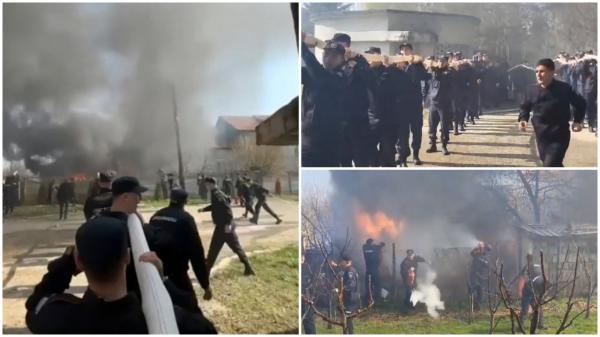 Zeci de jandarmi care făceau repetiţie pentru jurământul militar au trecut o probă de foc. Un incendiu a izbucnit chiar lângă școală