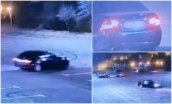 Șofer teribilist și inconștient, drifturi cu BMW-ul într-o parcare din Constanţa. Tânărul a fost filmat de o cameră de supraveghere