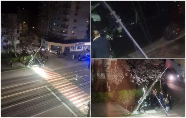Şofer de 19 ani a făcut ravagii pe o stradă din Brăila. A pierdut controlul volanului şi a intrat în plin într-un stâlp de electicitate