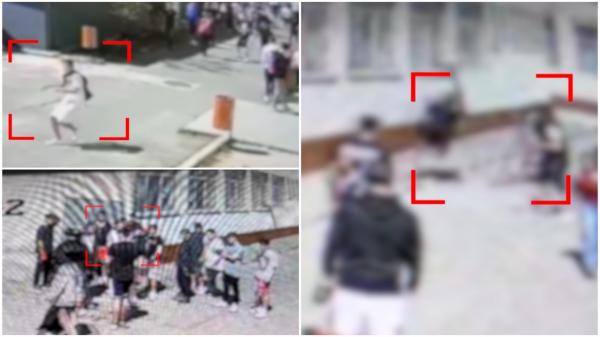 Momentul în care elevul de la liceul Iuliu Maniu este tăiat cu baioneta. Patru adolescenţi au sărit gardul pentru a-l ataca