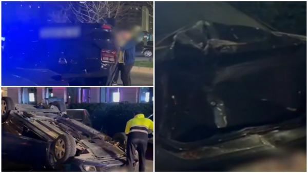 Accident grav în centrul Capitalei. O maşină s-a răsturnat şi a ajuns pe plafon, iar alte 2 au fost avariate
