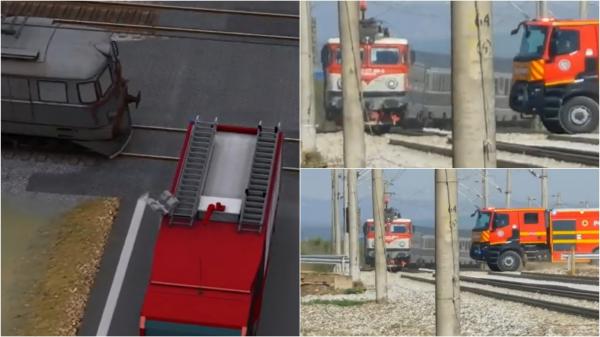 ANIMAŢIE. Pompierul care a trecut cu autospeciala prin faţa trenului, trimis la psiholog. "Vai, nebuni sunt"