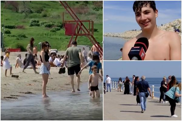 Zi autentică de vară pe litoral, la jumătatea lui aprilie. Curajoșii au făcut și o baie în mare: "Este bombă"
