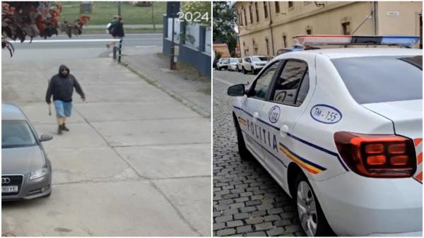 Filmul atacului halucinant din Timișoara. Motivul pentru care agresorul a distrus mașina unui bărbat și i-a amenințat familia